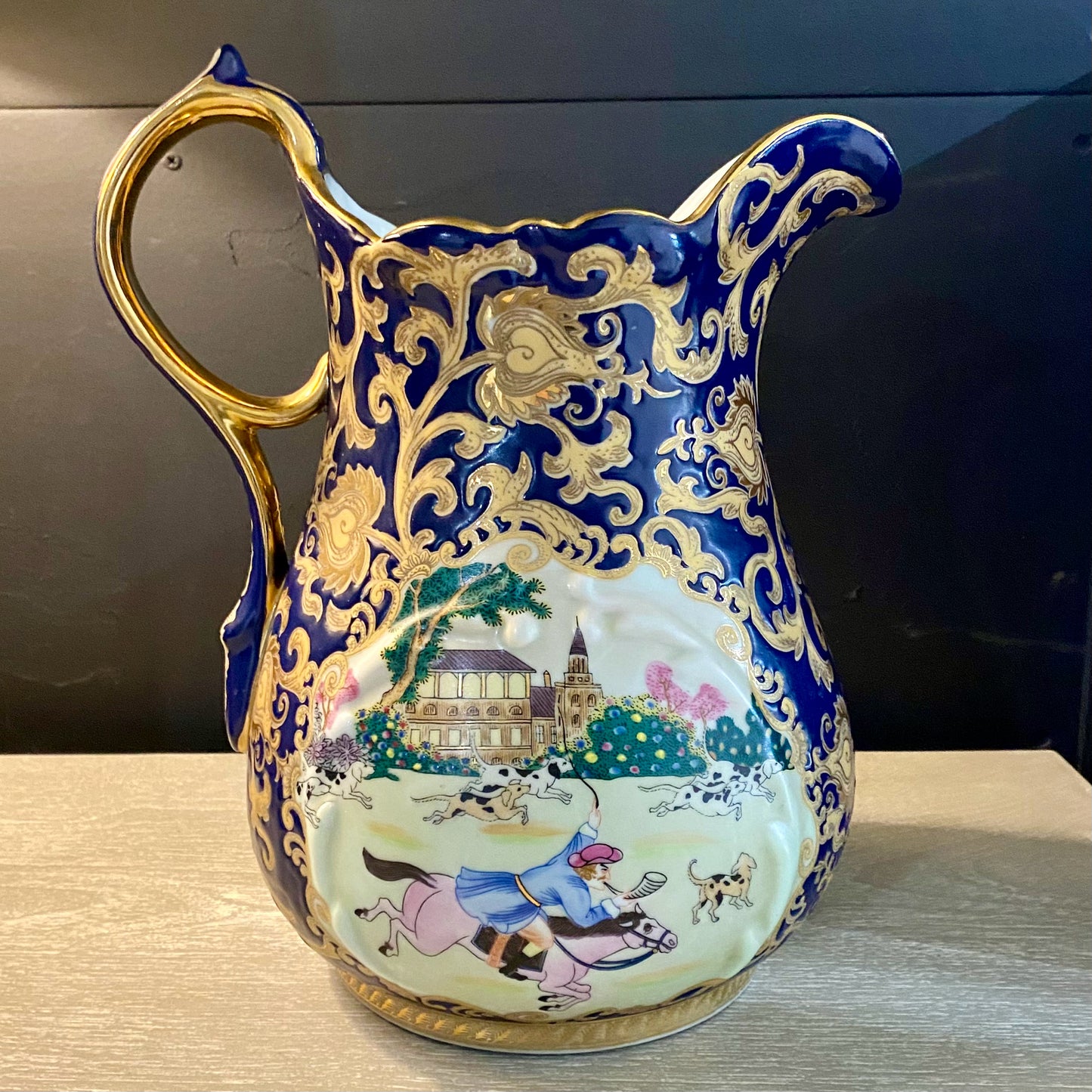 Gold and Cobalt Etched Vase/Pitcher 13"H x 6" Diameter