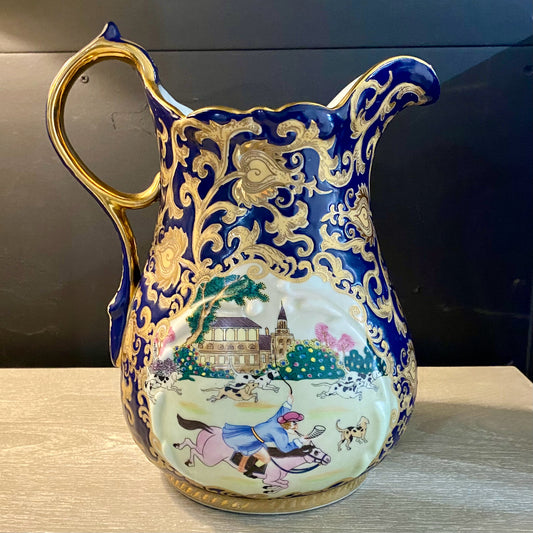 Gold and Cobalt Etched Vase/Pitcher 13"H x 6" Diameter