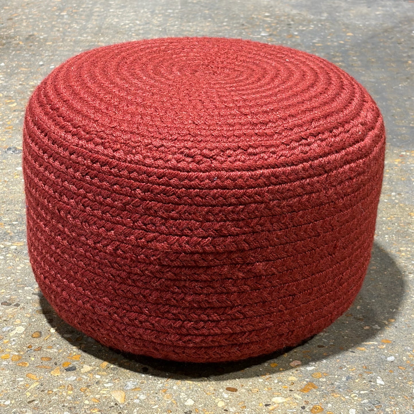Paprika Colored Braided Fiber Pouf/Footstool,16"Dia x 12"H