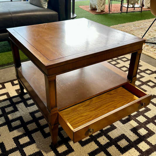 Vintage MCM Large Square End Table w/ Drawer, 26" L x 26" W x 22" H