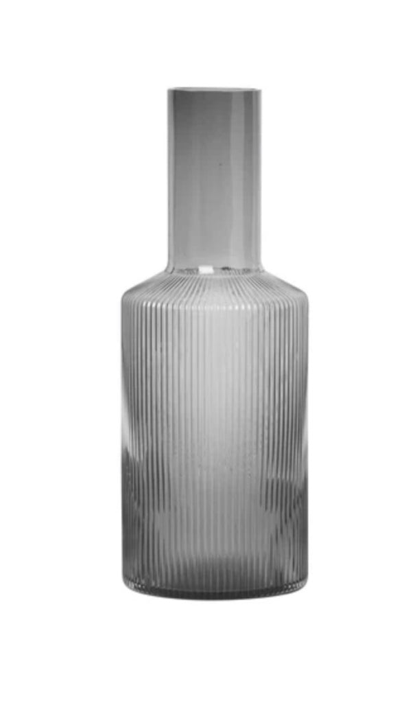 Ripple carafe, smoke gray,mouth-blown, 3.5"dia x 9.5"h