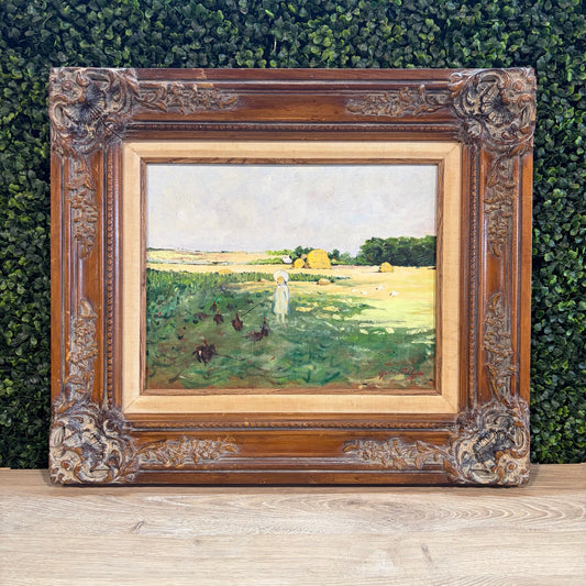 Oil Painting 'Tending Turkeys' by G. Casteel, 22"W x 19"H