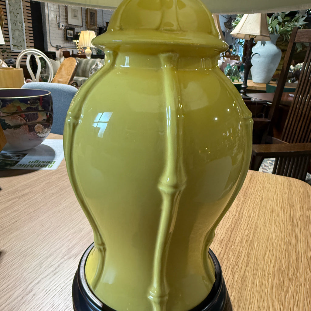 Yellow ginger jar/bamboo table lamp, 27"H