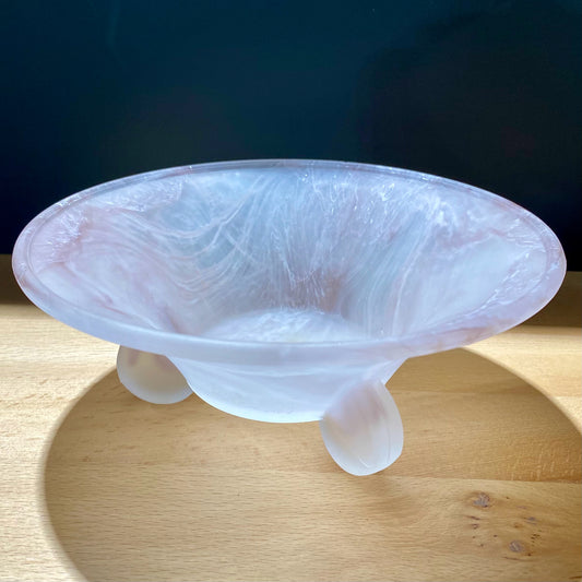 Frosted Pink Swirl Art Glass Footed Bowl, 7" Dia x 2.5" H