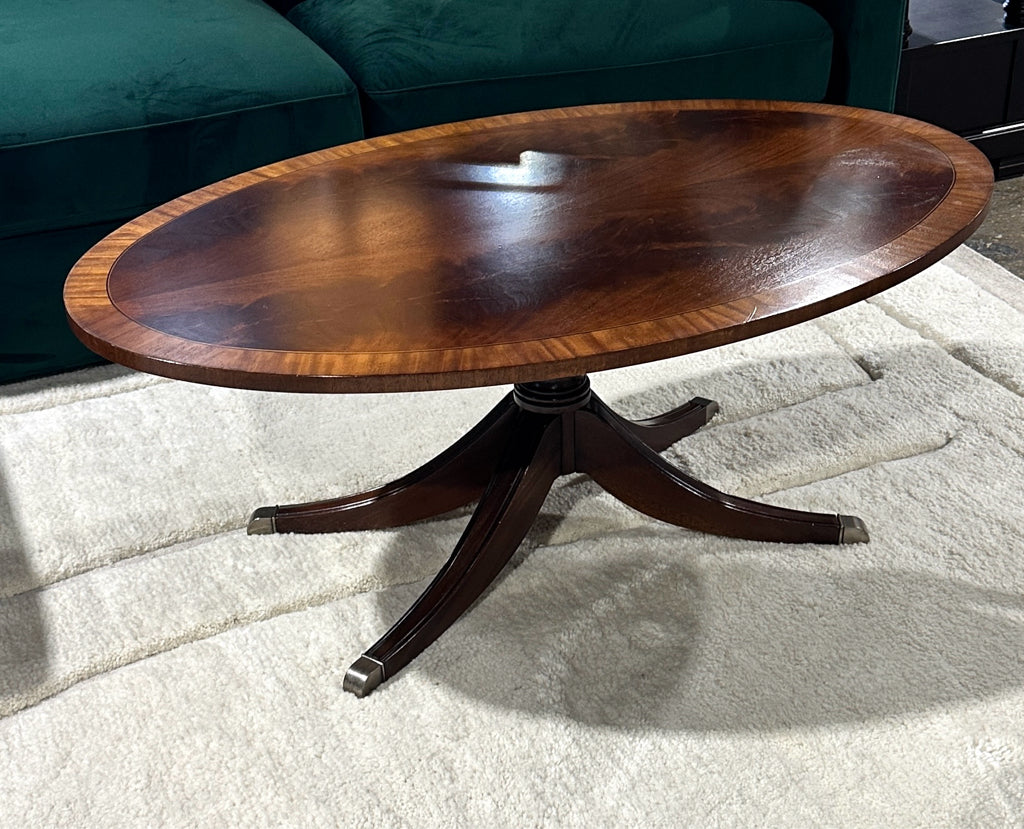 Ethan Allen Banded Mahogany Coffee Table, 48"L x 29.5"W x 18.5"H