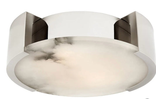 Visual Comfort Melange Sm Flush Mount in Polished Nickel w/Alabaster, 4.5"H x 14