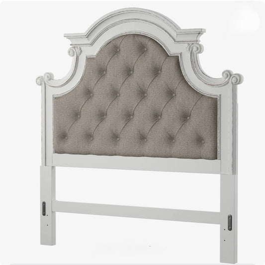 Magnolia Manor Queen Upholstered Panel Headboard, ATQ White, 69"W x 67"W x 3"D