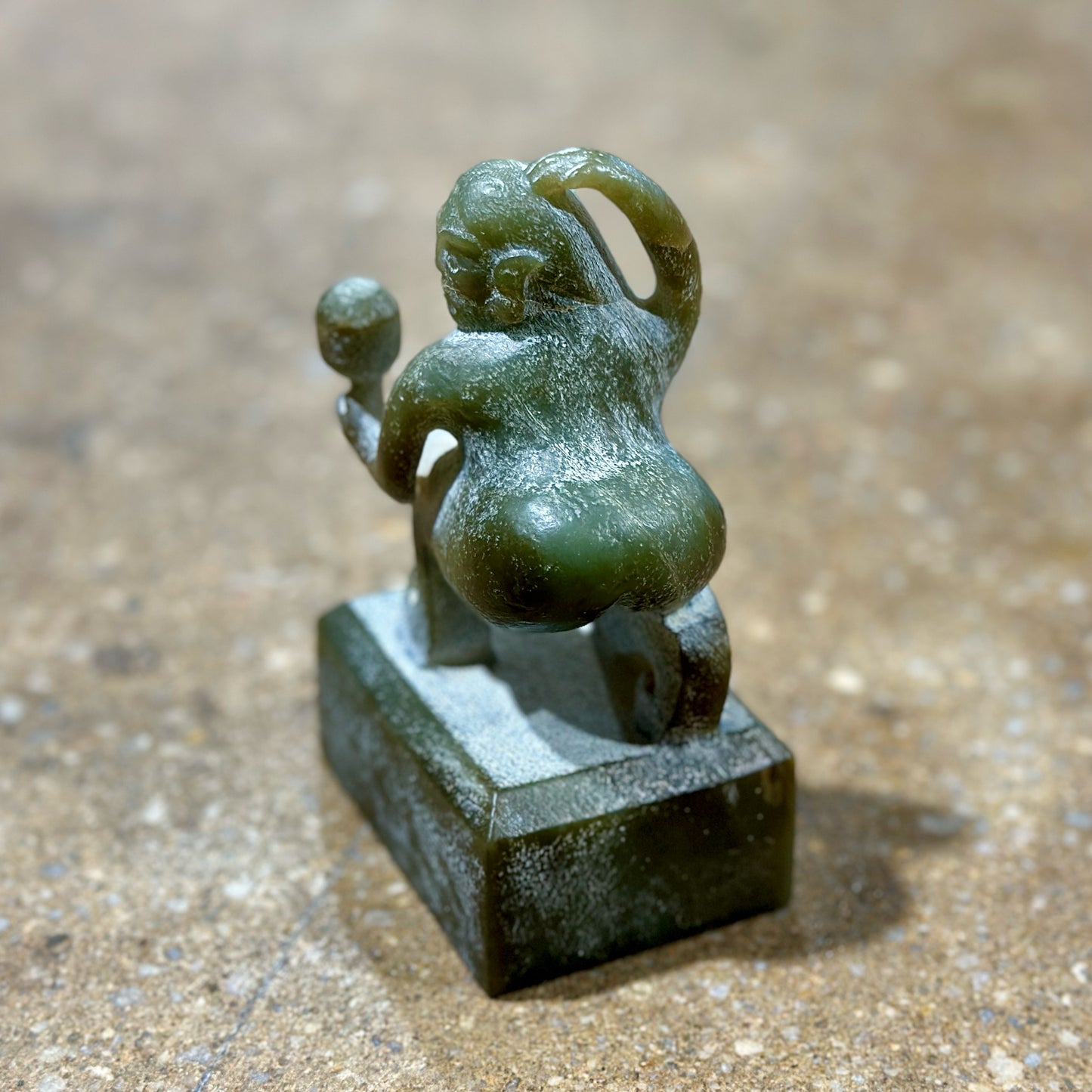 Chinese Carved Jade Warrior Stone Chop Seal Stamp, 3" L x 2.25" W x 5" H