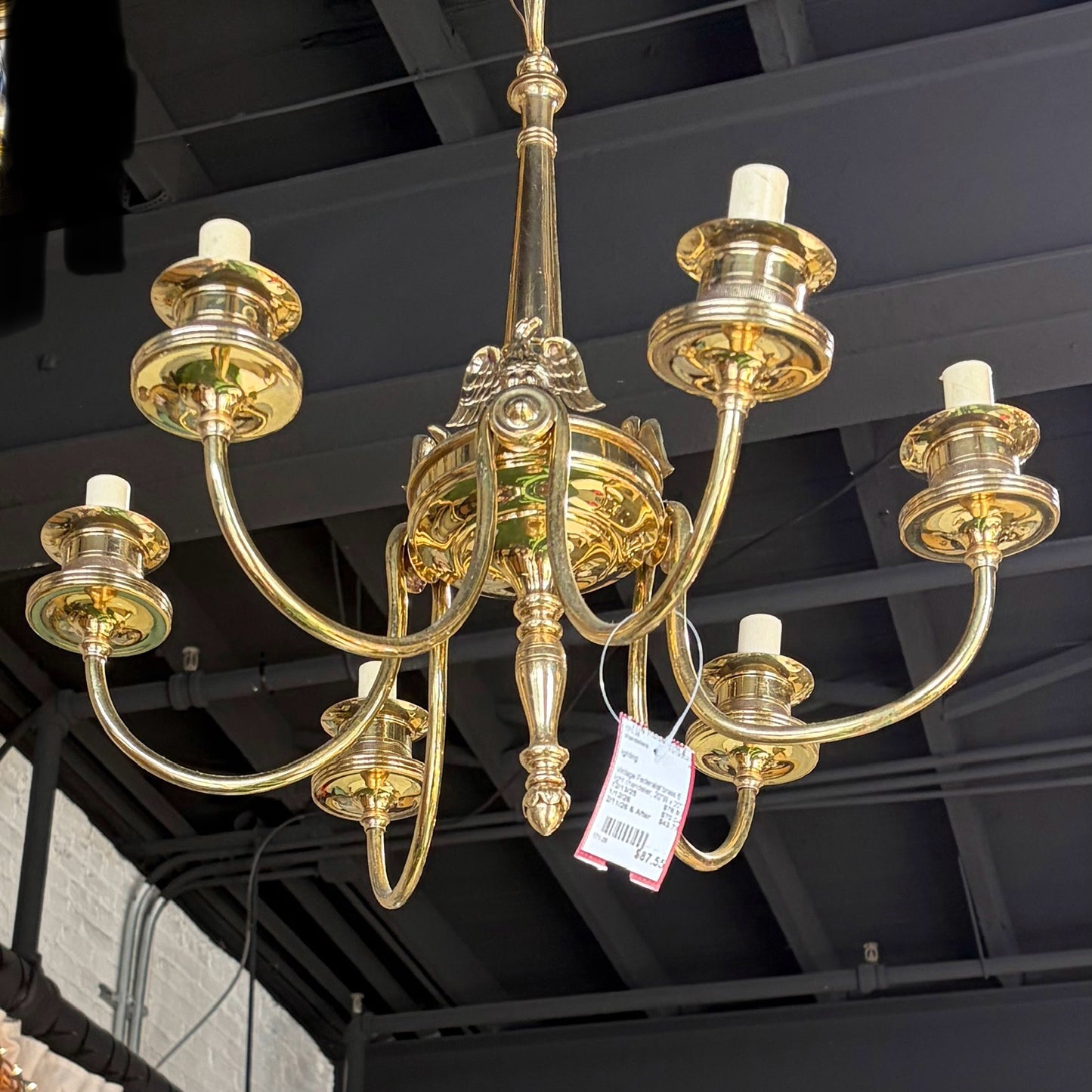 Vintage Federalist brass 6 light chandelier, 20"W x 20"D x 21"H