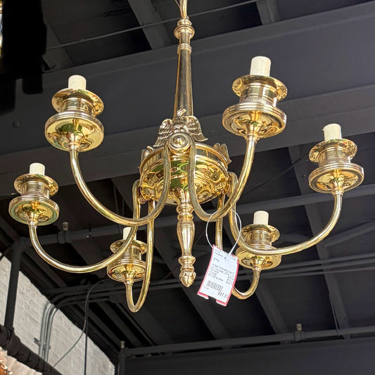 Vintage Federalist brass 6 light chandelier, 20"W x 20"D x 21"H