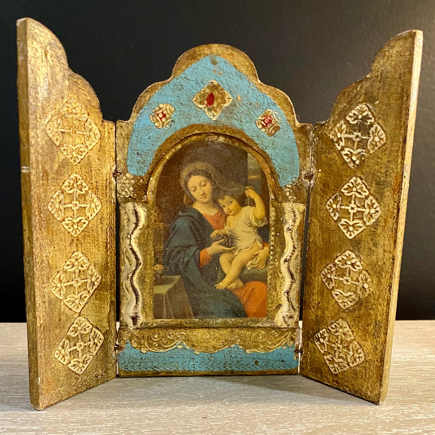 Triptych,  Madonna of the Grapes, 6.25"W x .25"D x 5.5"H