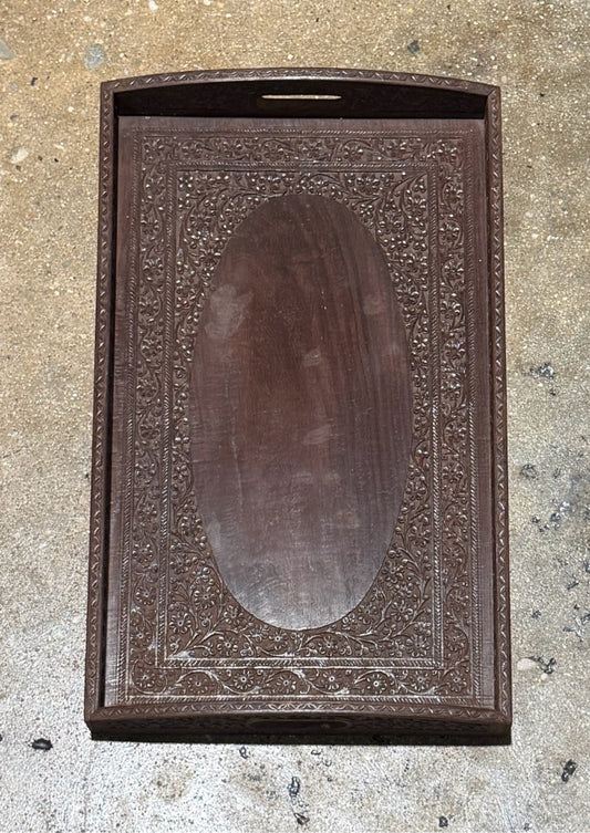 VTG Ornately carved wood tray, med