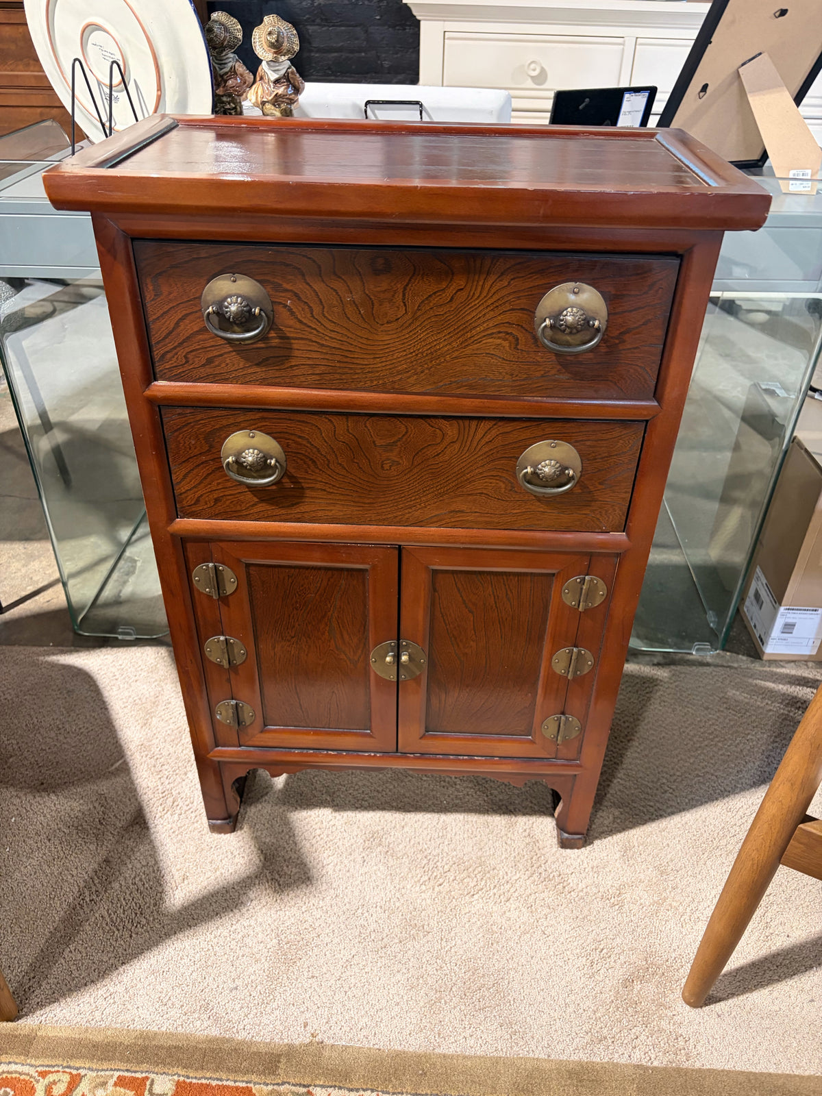 VTG Dark Wood Asian Style Cabinet 23"W x 12.5" D x 34" H