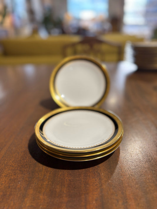 SET 4 Bread & Butter Plates, Richard Ginori Regal Black & Burnished Gold
