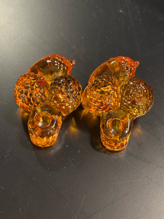 PAIR Williams-Sonoma Amber Glass Acorn Candle Holders