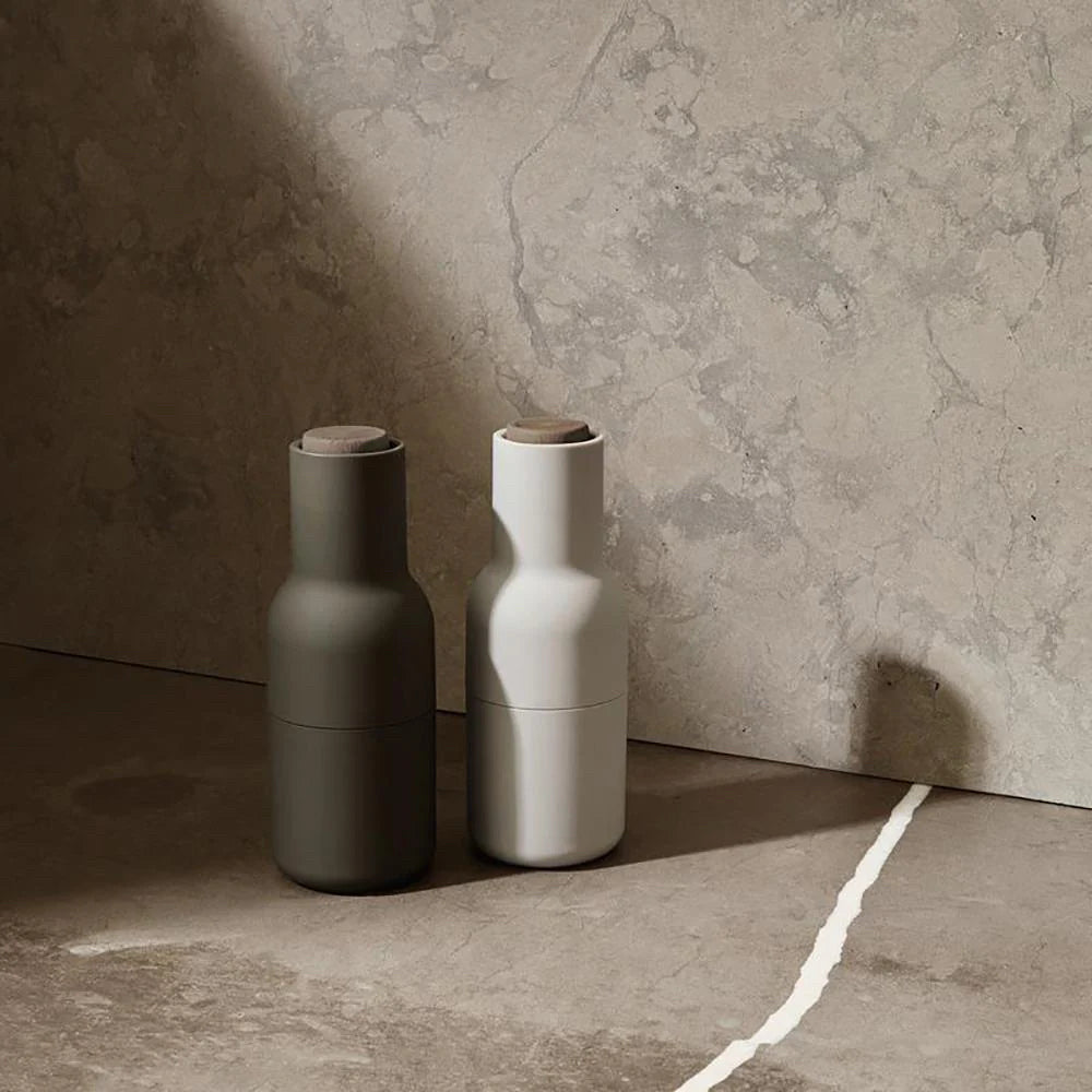 Audo Copenhagen Salt & Pepper Bottle Grinders, Hunting Green & Beige, 8" H