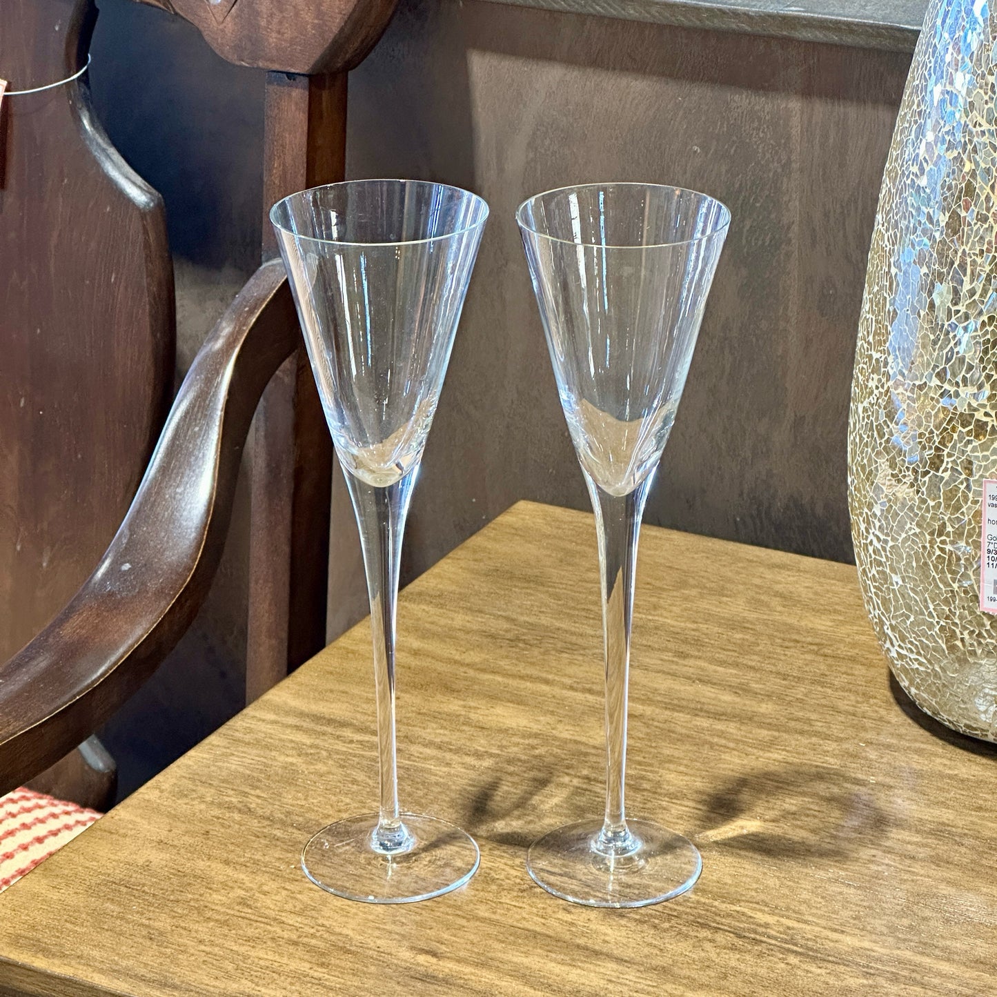 Pair of Vintage Crystal Champagne Flutes, 3.15" Dia x 10.75" H