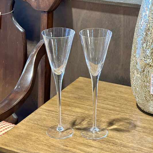 Pair of Vintage Crystal Champagne Flutes, 3.15" Dia x 10.75" H