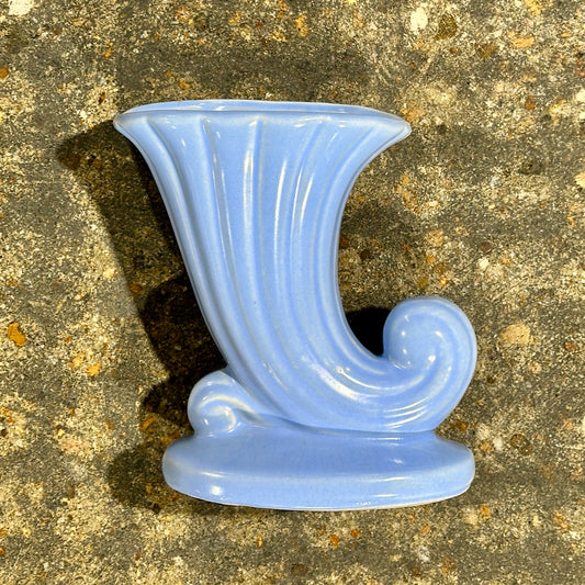 Decorative Ceramic Cornucopia Vase, Light Blue, 6" L x 3.25" W x 6.5" H