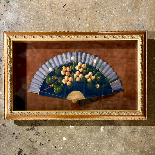 VTG Framed Hand Painted Folding Fan, 24"W x 14.75"H x 2"D