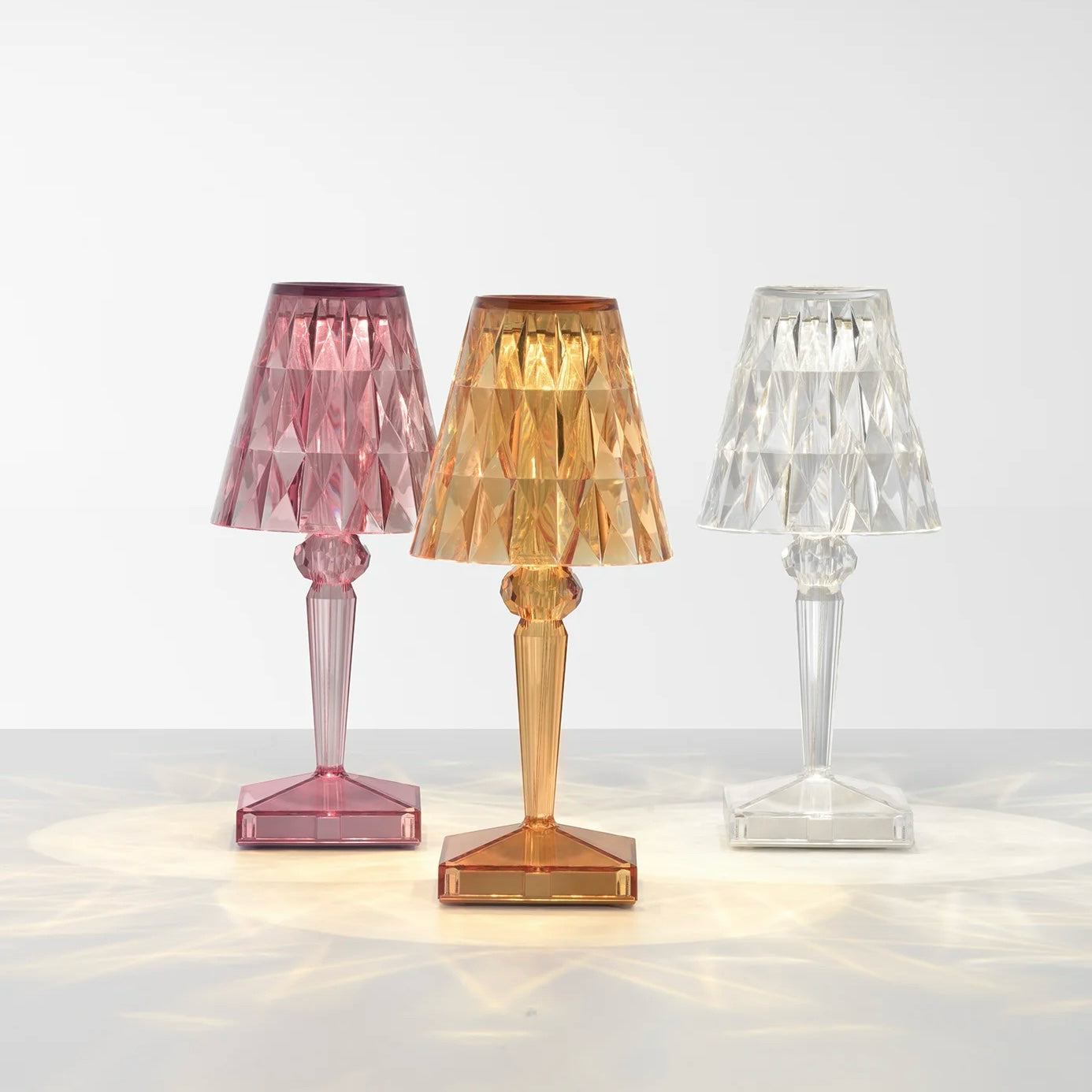 Kartell Battery Table Lamp, Rechargeable, Pastel Orange, 4.7"W x 4.7"D x 10.5"H