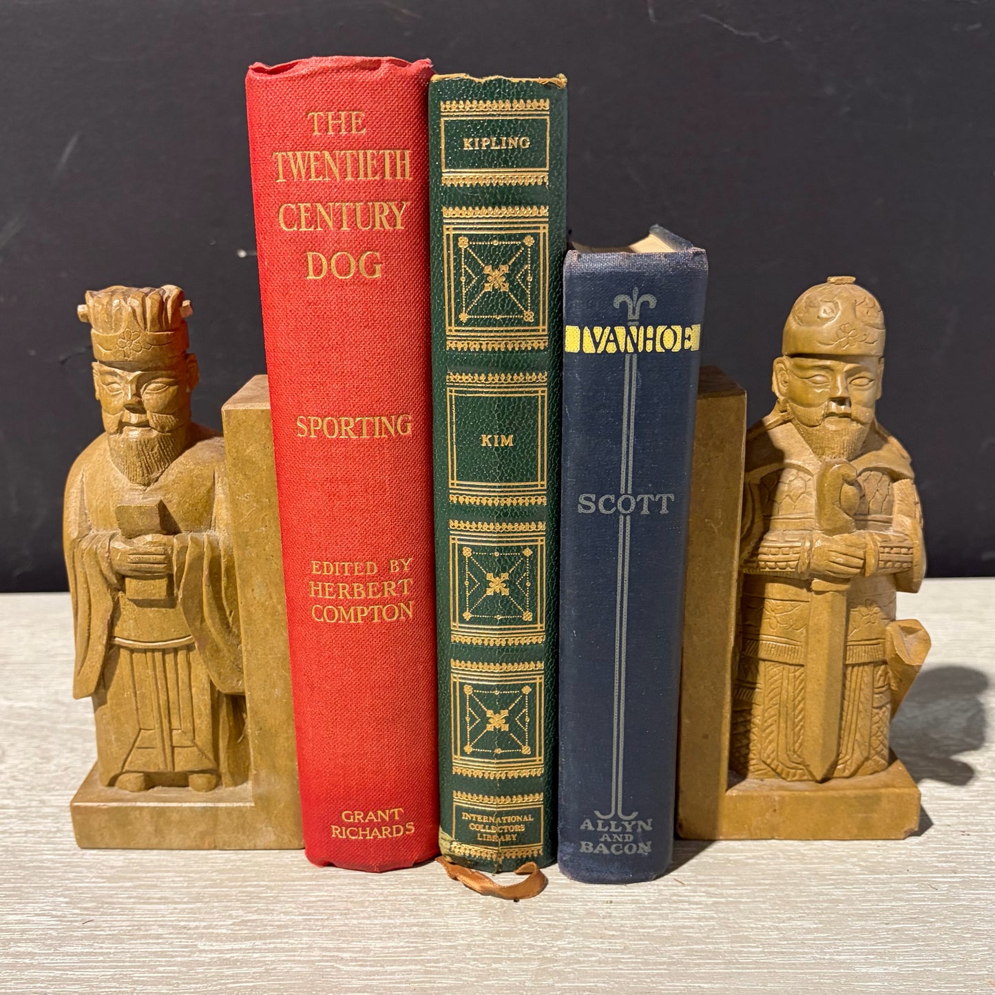 VTG Pair Of Hand Carved Soapstone Bookends, 2.75"W x 1.75"D x 6.25"H