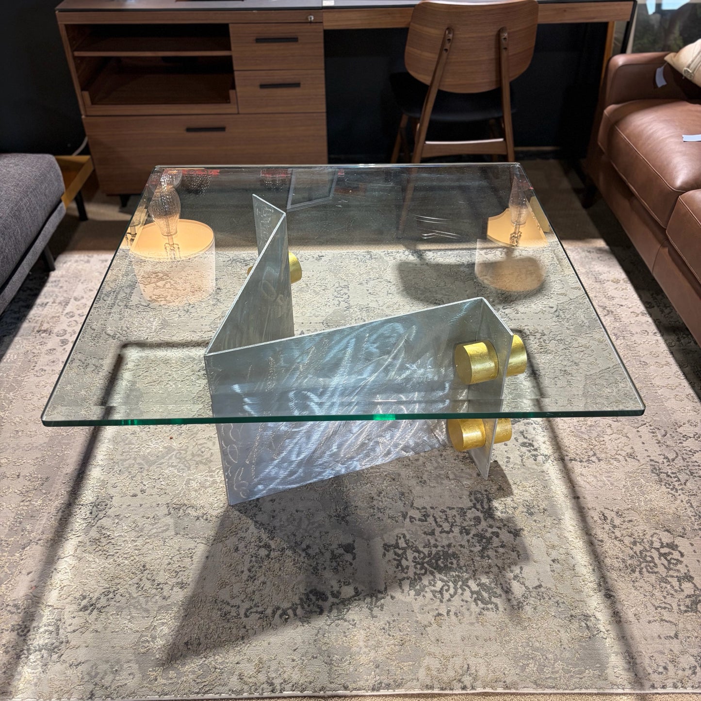 Custom Coffee Table w/Beveled Glass Top, 42"Sq x 18"H